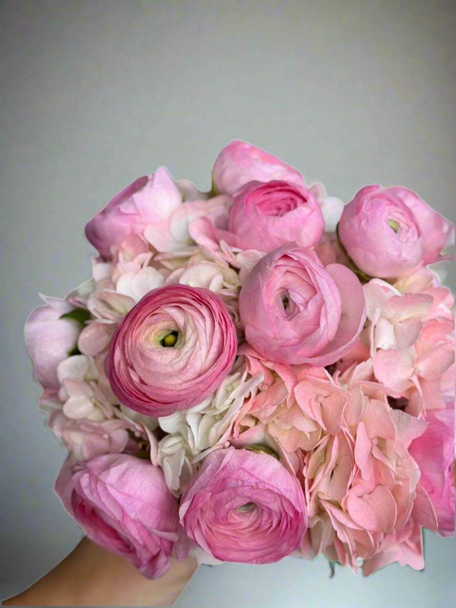 «Ranunculus cloud» ranunculus, hydrangeas