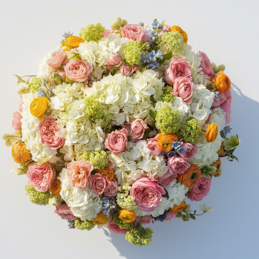 «Garden symphony» roses, hydrangeas, ranunculus,