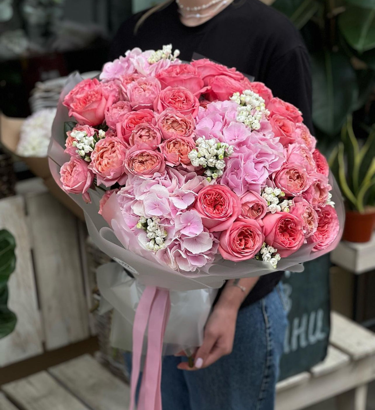 «Lovely Pink Bouquet» peony roses, hydrangeas