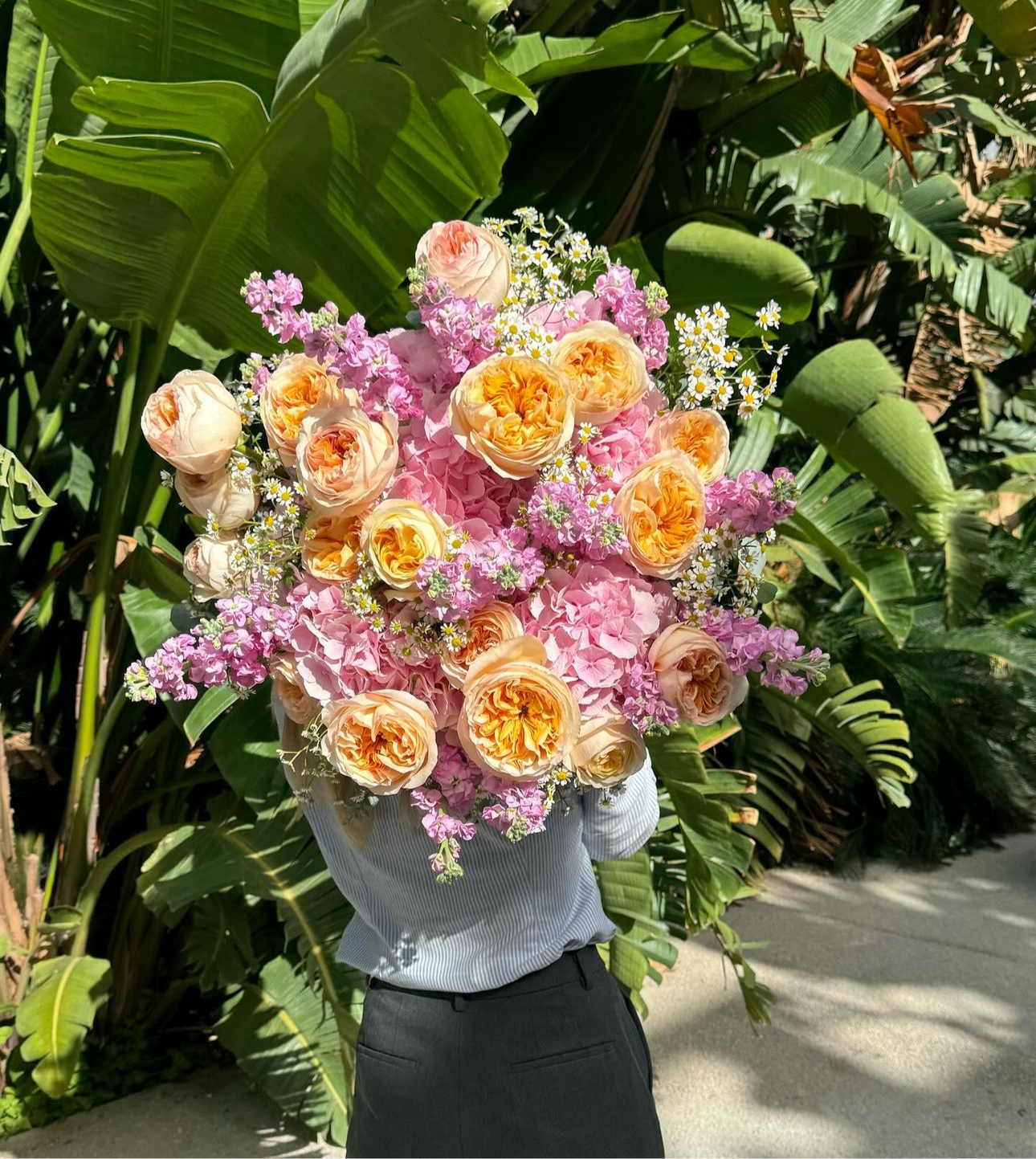 «Paradise» garden roses, hydrangeas, chamomile, stock